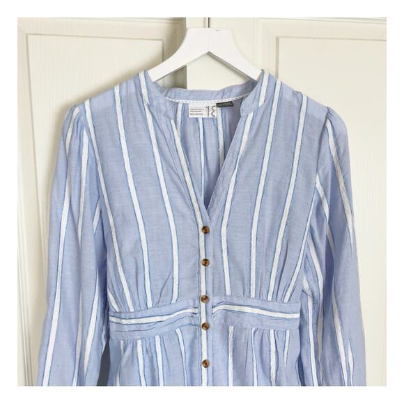 Anthropologie Building 18 Striped Button Down L/s Belted Top - Picture 3 of 10